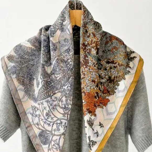 2/$30  Vintage Style Floral Scarf Large Velvet Silky Scarf For Neck Head Bandana - Picture 4 of 6